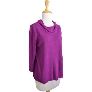 Eileen Fisher Purple Pink Sweater Medium Cowl Neck Pullover 3/4 Sleeve Knit